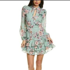 Yumi Kim Jenna Mint Floral Ruffle Long Sleeve Mini Dress Size Small